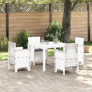 5-teiliges Garten-Essgruppen-Set mit Kissen Weiß Poly-Rattan