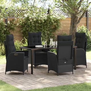 5-tlg. Garten-Esstischset mit Kissen Schwarz Poly Rattan