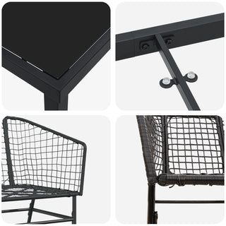 3-teiliges Garten-Essenset Schwarz Poly Rattan