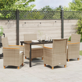 5-teiliges Garten-Ess-Set mit Kissen Beige Poly-Rattan