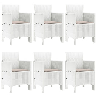 7-teiliges Garten-Esszimmer-Set mit Kissen Weiß Poly Rattan