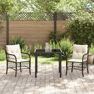3-teiliges Garten Esszimmer Set mit Kissen Braunes Poly-Rattan
