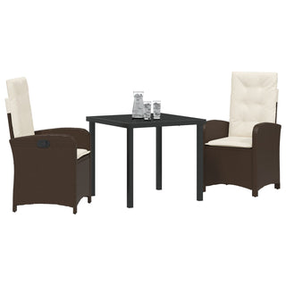 3-teiliges Garten-Dining-Set mit Kissen - Braunes Poly-Rattan