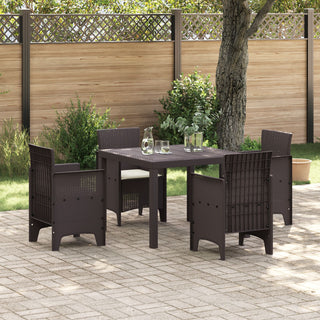 5-teiliges Garten Esstisch Set mit Kissen Brauner Poly Rattan