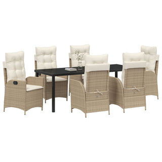 7-teiliges Garten-Essenset mit Kissen Beige Poly-Rattan
