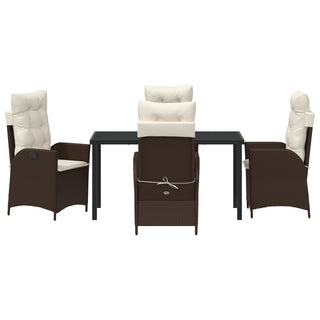 5-teiliges Garten-Esszimmer Set mit Kissen Braun Poly-Rattan